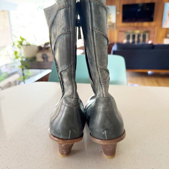 Antelope Women 39/8.5 Teal Blue Heeled Leather Boot Bootie Zip Up - Picture 5 of 10
